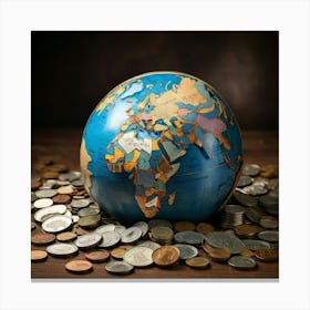 World Globe With Coins Canvas Print