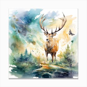 Watercolor Deer In The Forest Canvas Print