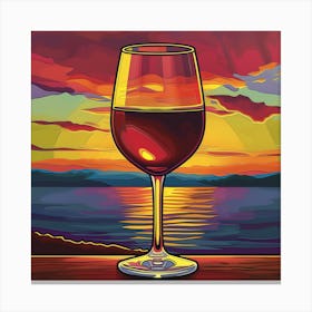 Pop Art Image Of A Glass Of Red Wine With A Sunset Canvas Print