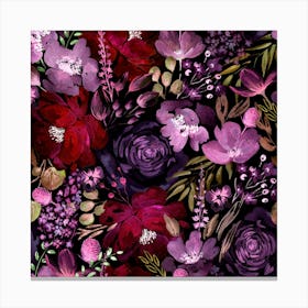 Floral Chaos Dark Purple Canvas Print