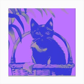 Kitty Cat In A Basket Lilac 1 Canvas Print