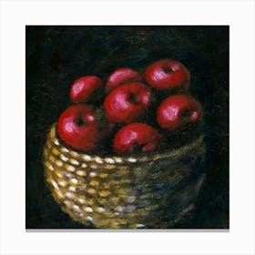 Apples In A Wooven Basket - Anton Maliar square still life classic dark figurative old master food kitchen Canvas Print