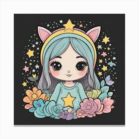 Cat Girl With Stars Canvas Print