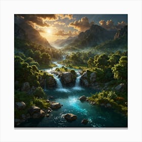 Waterfall In The Mountains 13 Canvas Print