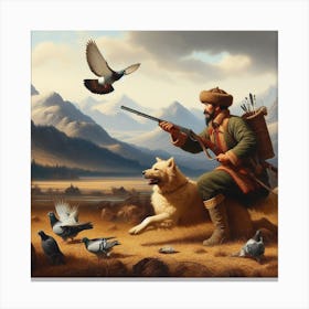 Hunter And His Dog 1 Canvas Print