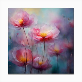 Peonies, abstract art of pink flowers Canvas Print