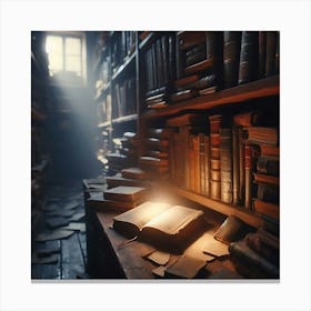 Library With Books Canvas Print