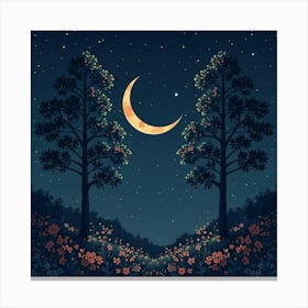 Moon And Forest Style William Morris2 Art Print (11) Canvas Print