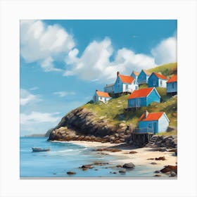 Cornish Cove with Beach Huts in Summer Canvas Print