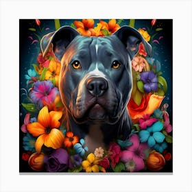 Flower Dog Blue Pitbull Canvas Print