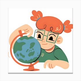 Girl Looking At The Globe Canvas Print