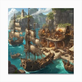 754162 A Pirate Port, With Ships Setting Sail, Blacksmith Xl 1024 V1 0 Canvas Print