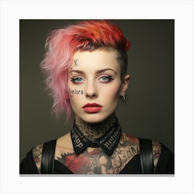 Tattooed Girl With Pink Hair Canvas Print