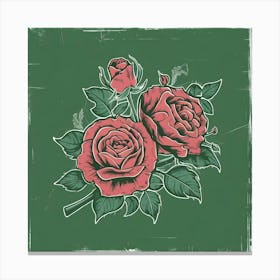 Roses On A Green Background Canvas Print