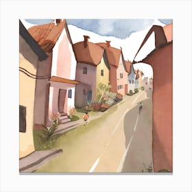 Watercolor Of A Village Canvas Print