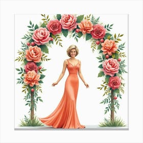 Elegant Princess Diana Smiling Under A Vibrant Watercolor Floral Archway Canvas Print