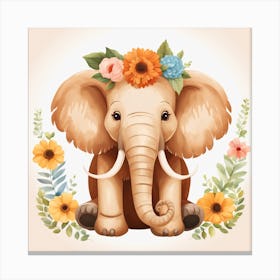 Floral Baby Mammoth Nursery Illustration (3) Canvas Print
