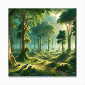 A Picturesque And Serene View Of The Vrindavan Forest, Known For Its Spiritual Significance In Hindu Mythology Canvas Print