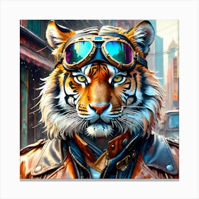 Tiger Biker In The City Canvas Print