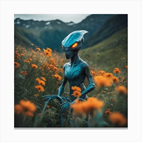 Alien In The flowers Field Canvas Print