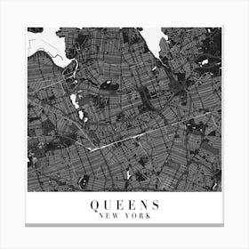 Queens New York Minimal Black Mono Street Map  Square Canvas Print