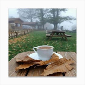 Autumn Leaves On A Table Canvas Print