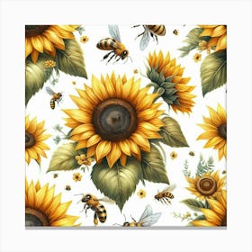 Sunflowers And Bees 1 Canvas Print