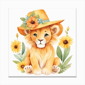 Floral Baby Lion Nursery Painting (22) Canvas Print