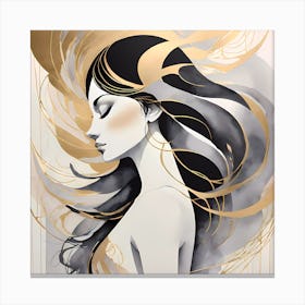 Illustration Of A Beautiful Model in Gold And Black Canvas Print