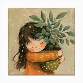 Little Girl Hugging A Plant 1 Canvas Print