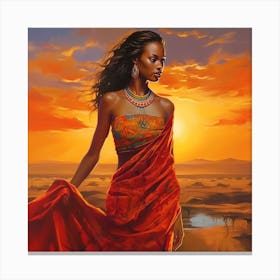 African Woman In Red Sari Canvas Print