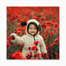 Baby In A Field Of Red Flowers Canvas Print