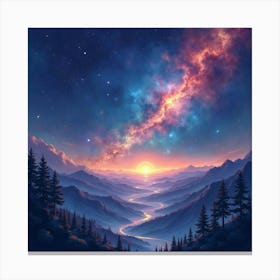 Galactic Watercolor View With Vibrant Celestial Lights 1 Canvas Print