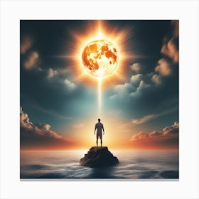 Man Standing On A Rock In The Ocean Canvas Print