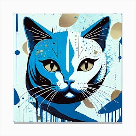 Abstract Blue Cat Poster Artwork Canvas Print
