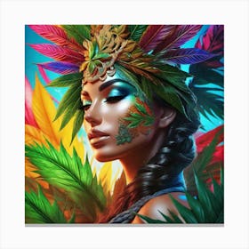 Woman With Colorful Feathers 1 Canvas Print