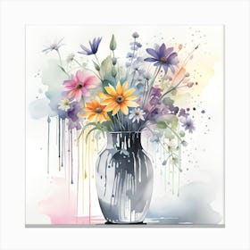 Watercolor Flowers In A Vase Monochromatic Watercolor Canvas Print