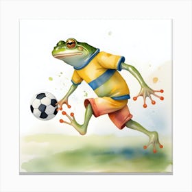 Frog Playing Soccer 1 Canvas Print