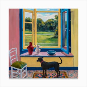 Open Window Matisse Inspired With A Grey Dog Canvas Print