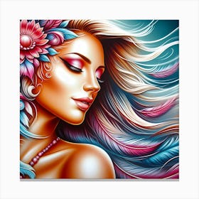 Beautiful Girl With Feathers Canvas Print