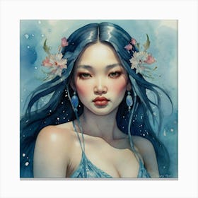 Blue Asian Girl The Magic of Watercolor: A Deep Dive into Undine, the Stunningly Beautiful Asian Goddess Canvas Print