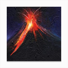 Eruption - volcano painting hand painted acrylic square blue black fire flame red impressionism Canvas Print