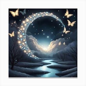 Diamond Moon Over the Ocean with Butterflies Canvas Print