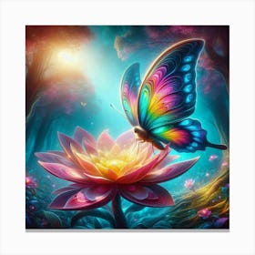 Butterfly On A Lotus Canvas Print