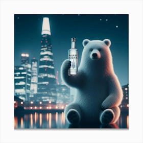 Polar Bear Holding A Bottle Of Vodka 3 Canvas Print