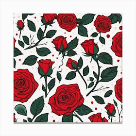 Seamless Pattern With Red Roses Canvas Print