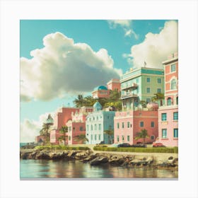 Pink Houses On The Beach Canvas Print