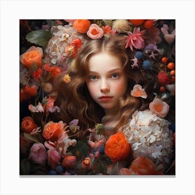 Girl Surrounded By Flowers Canvas Print