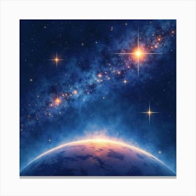 Watercolor Vibrant Stars Forming Constellations In The Night Sky Above A Planet 1 Canvas Print