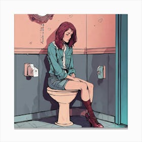 Girl Sitting On A Toilet Canvas Print